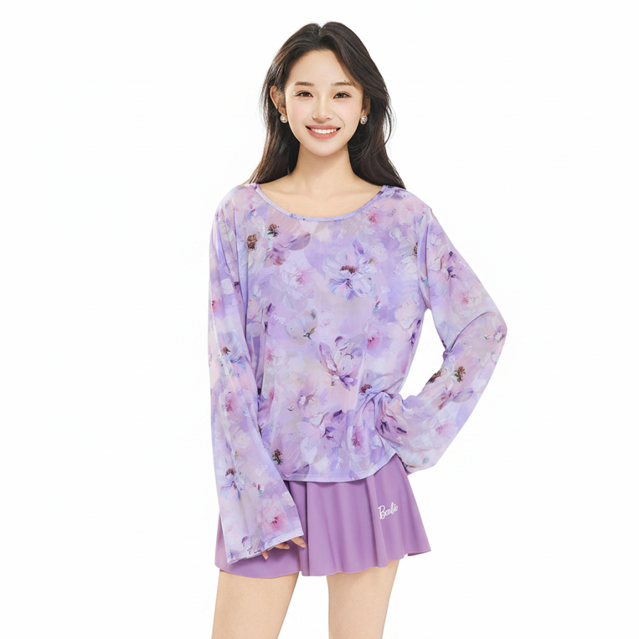 Barbie Two Piece Swimsuits Women's Purple Camisole Moderate Short Skirt Two Piece Swimsuit