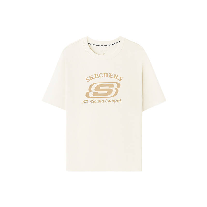 Skechers T Shirts Unisex Marshmallow White 0074 Crew Neck Moderate