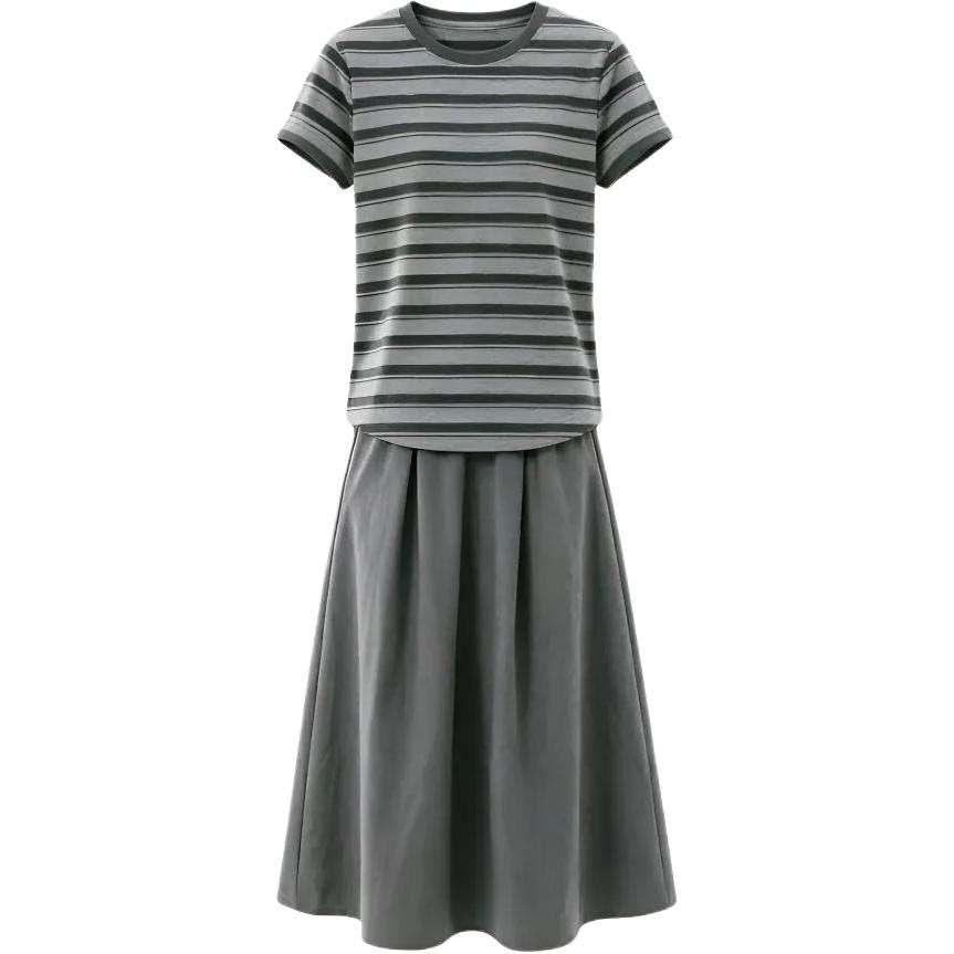 CHARM GLOW Two Piece Skirt Sets Women's Crew Neck Thin Midi Skirt