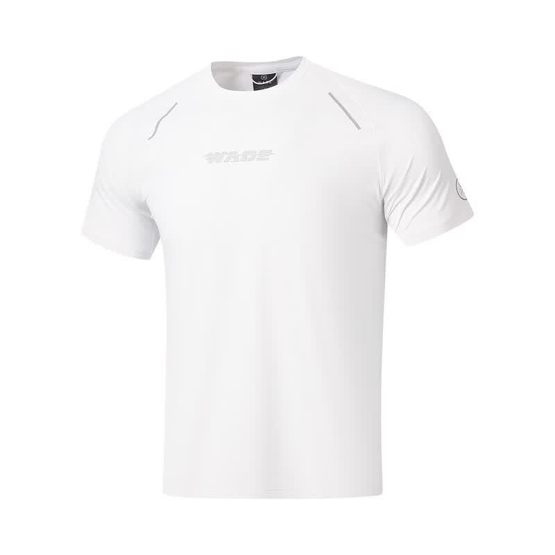Li-Ning Li Ning T Shirts Men's White Crew Neck Moderate Straight Fit