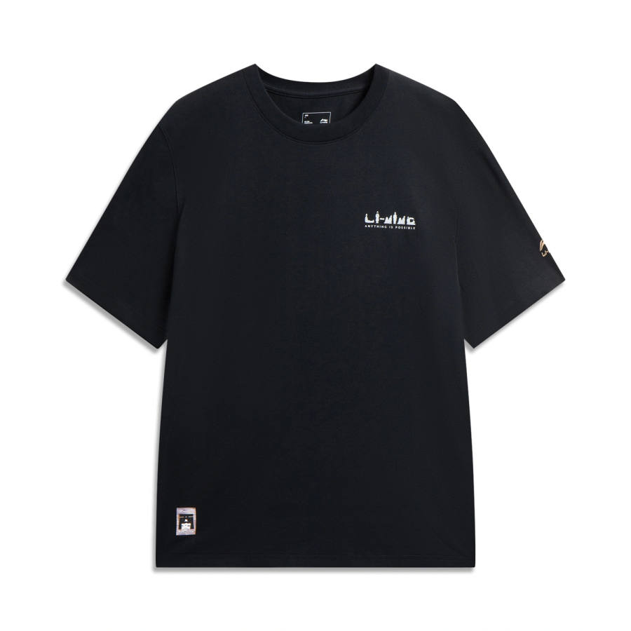 Li-Ning Li Ning China Culture Collection T Shirts Unisex Black Crew Neck Moderate Straight Fit