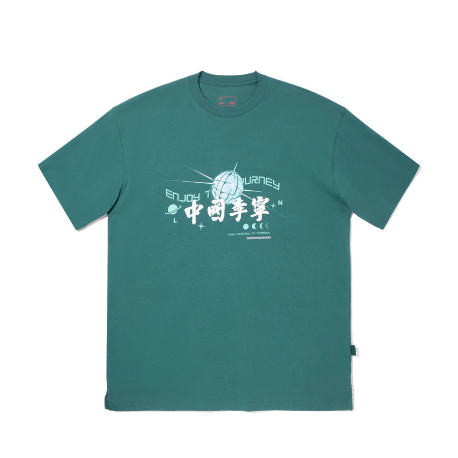 Li-Ning Li Ning T Shirts Unisex Ink Green Crew Neck Moderate Straight Fit