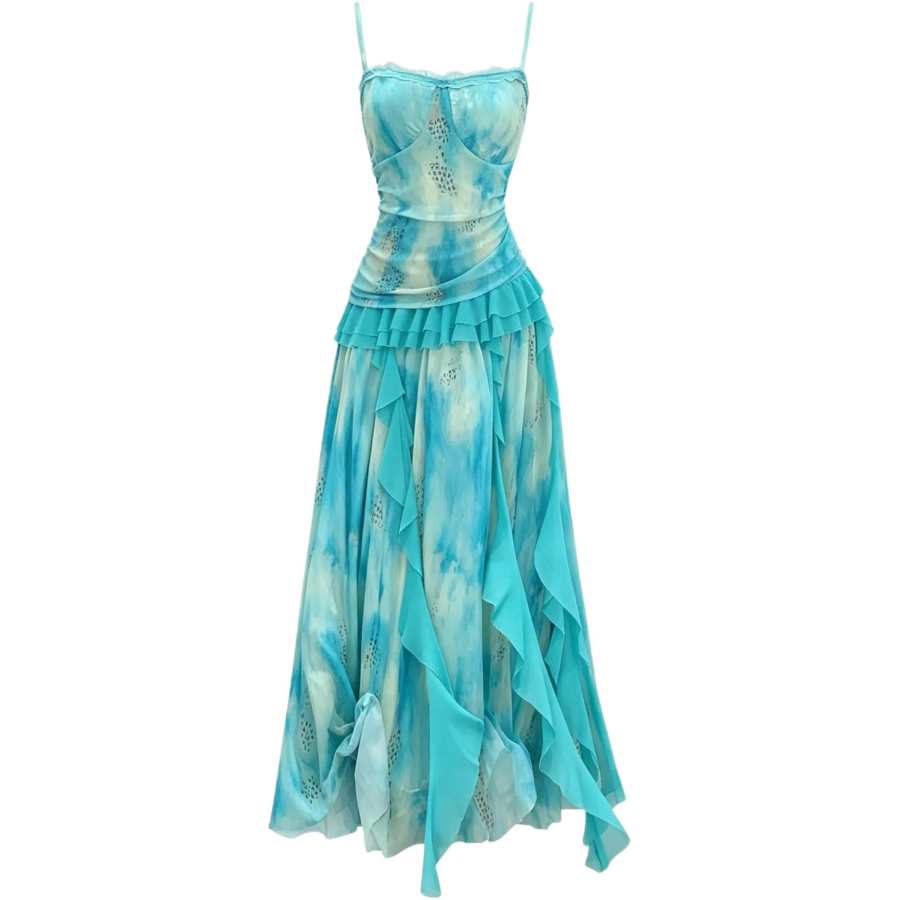 CHARM GLOW Slip Dresses Women's Blue Thin Long Skirt A Line Skirt