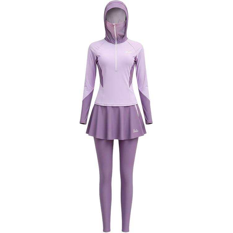Barbie Two Piece Swimsuits Women's Purple Hooded Non Detachable Moderate Short Skirt