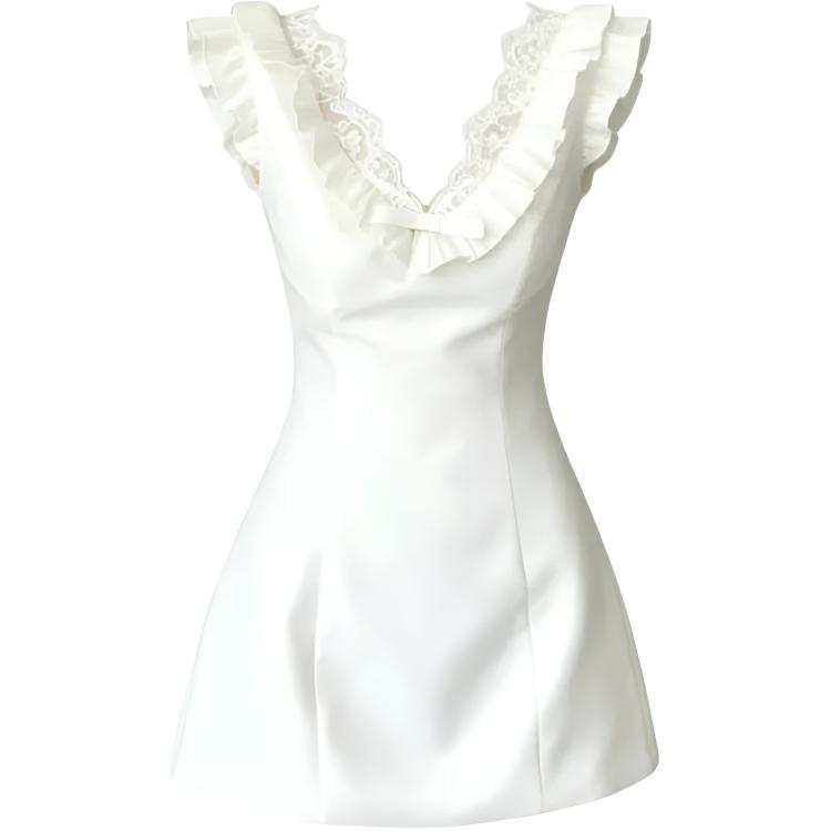 CHARM GLOW Sleeveless Dresses Women's White V Neck Thin Short Skirt A Line Skirt