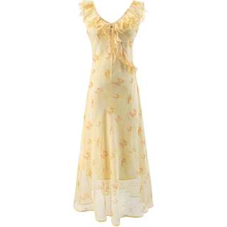 CHARM GLOW Slip Dresses Women's Yellow Thin Long Skirt A Line Skirt