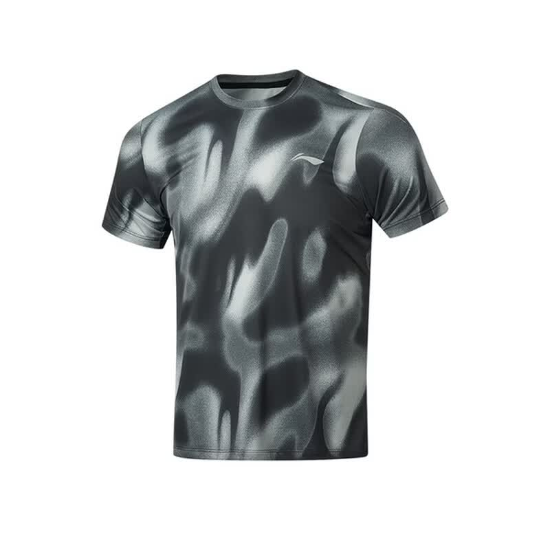 Li-Ning Li Ning T Shirts Men's Gray Crew Neck Moderate Straight Fit