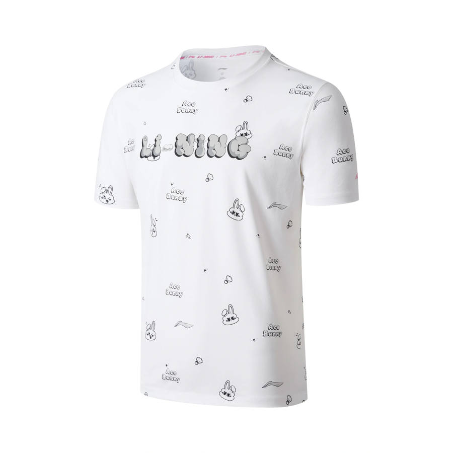 Li-Ning Li Ning Badminton Collection T Shirts Unisex White Crew Neck Moderate Straight Fit