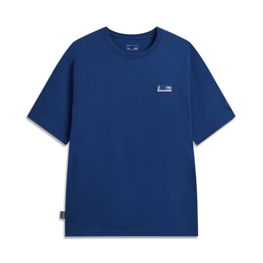 Li-Ning Li Ning Sports Life Collection T Shirts Men's Battleship Blue Crew Neck Moderate Straight Fit