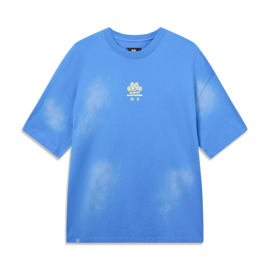 Li-Ning Li Ning Basketball Collection T Shirts Men's Dark Bright Blue Crew Neck Moderate Straight Fit