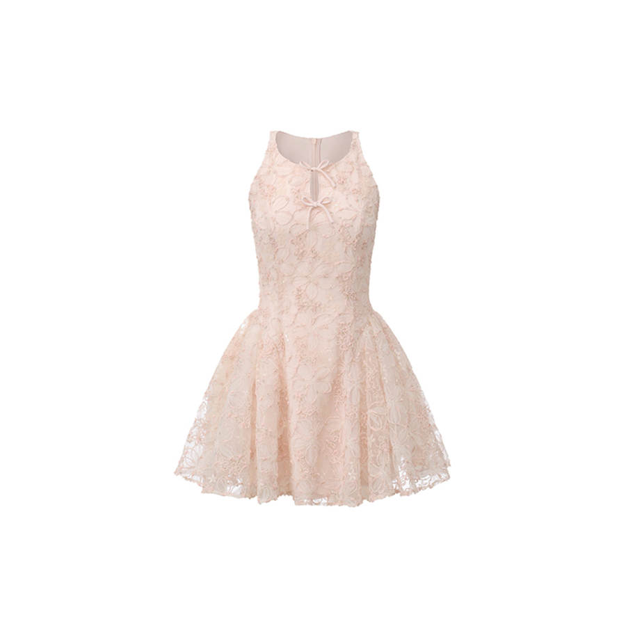 TUSHIFEI Sleeveless Dresses Women's Pink Crew Neck Moderate Short Skirt A Line Skirt