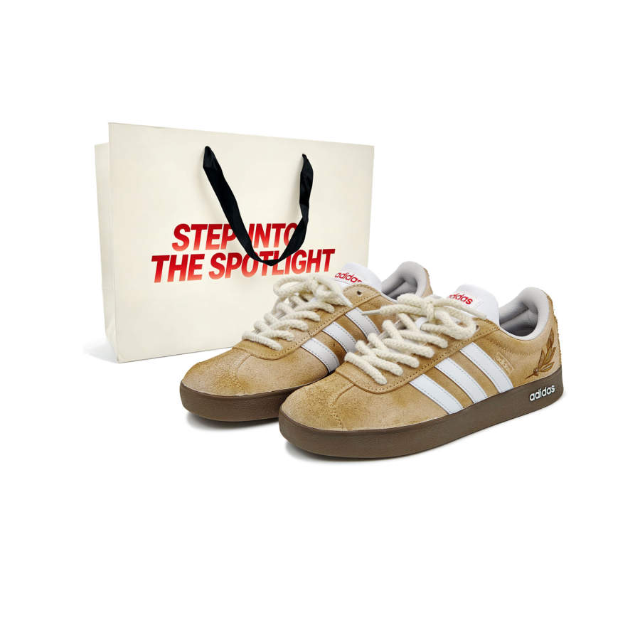 Adidas Adidas VL COURT 2.0 Skateboard Shoes Unisex Low Top Light Brown, White, Brown