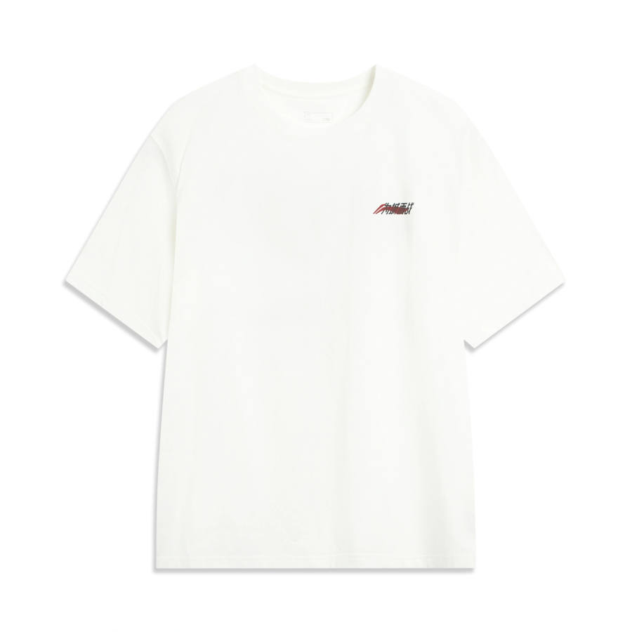 Li-Ning Li Ning Sports Life Collection T Shirts Unisex Ivory Crew Neck Moderate Straight Fit