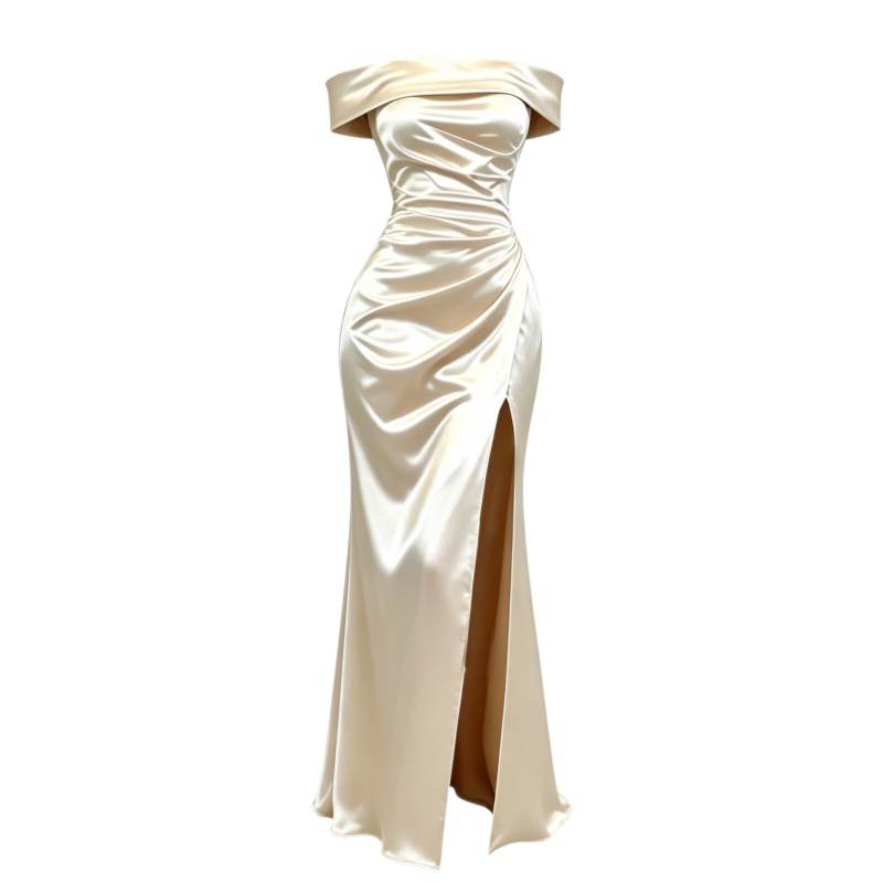CPAURA Sleeveless Dresses Women's Champagne Boat Neck Moderate Long Skirt A Line Skirt
