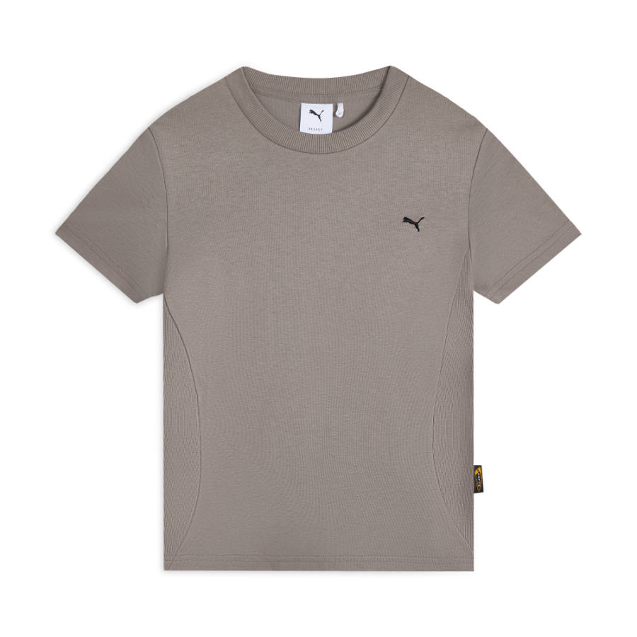 PUMA ESS ELEVATED T Shirts Women's Taupe Gray Crew Neck Moderate Straight Fit