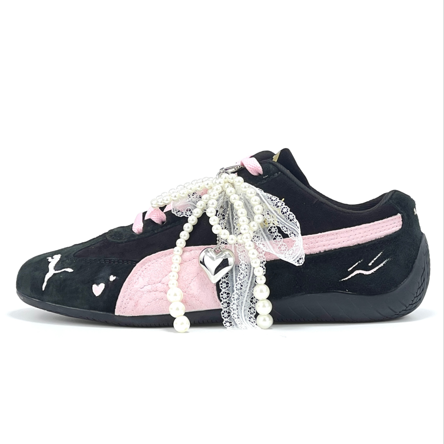 PUMA Speedcat Spring Summer Thin Sole Shoes Breathable Lightweight Low top Casual Shoes Unisex Black Pink