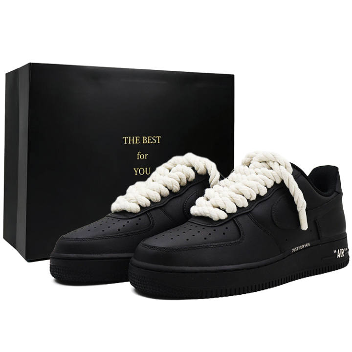 Nike Nike Air Force 1 Slip Resistant Abrasion Resistant Low top Skateboard Shoes Unisex Black White