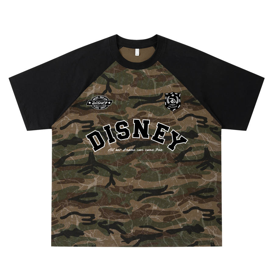 Disney T Shirts Unisex Black Brown Camouflage Crew Neck