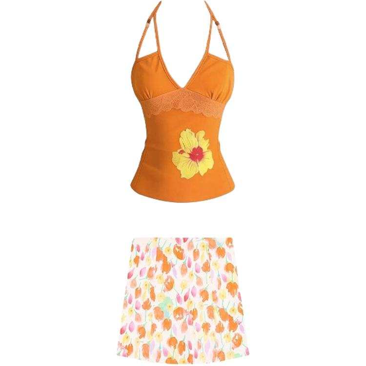 CHARM GLOW Two Piece Skirt Sets Women's V Neck Thin Short Skirt