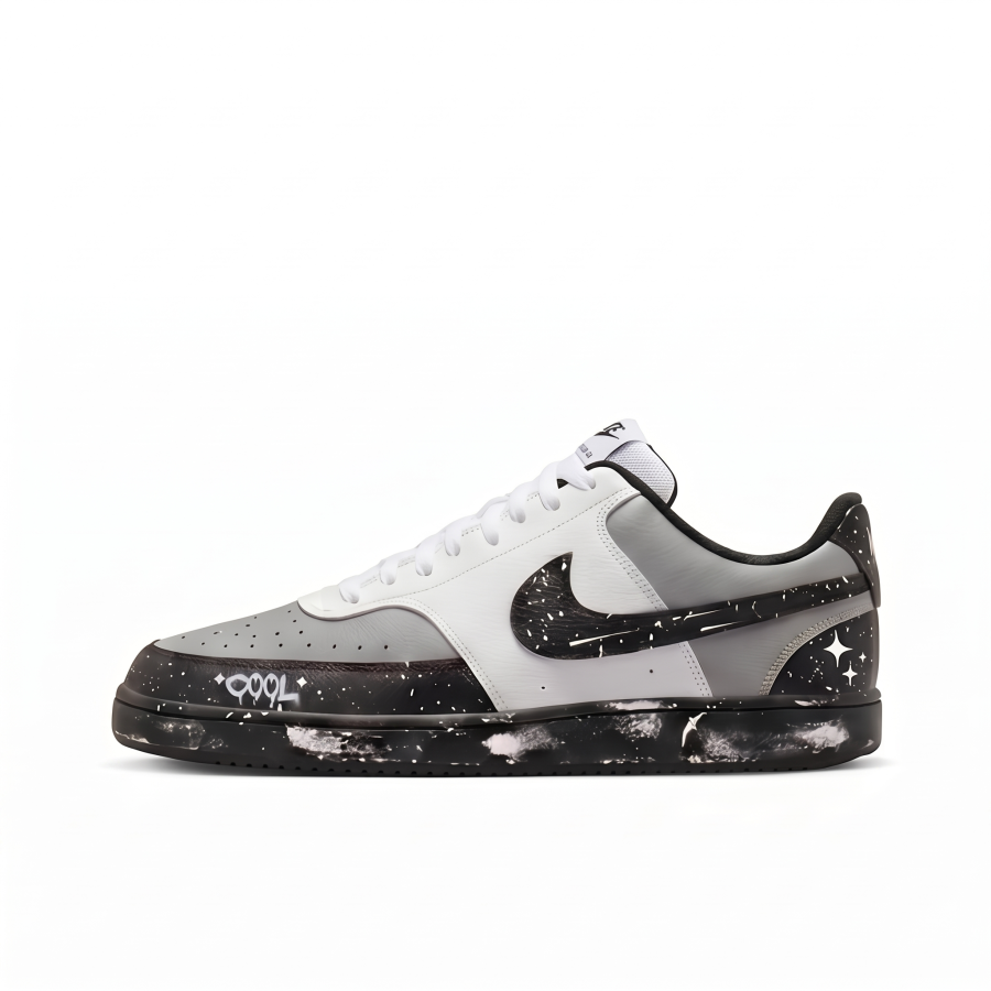 Nike Nike Court Vision Low Skateboard Shoes Unisex Low Top Black Gray White Ink Splatter Gradient