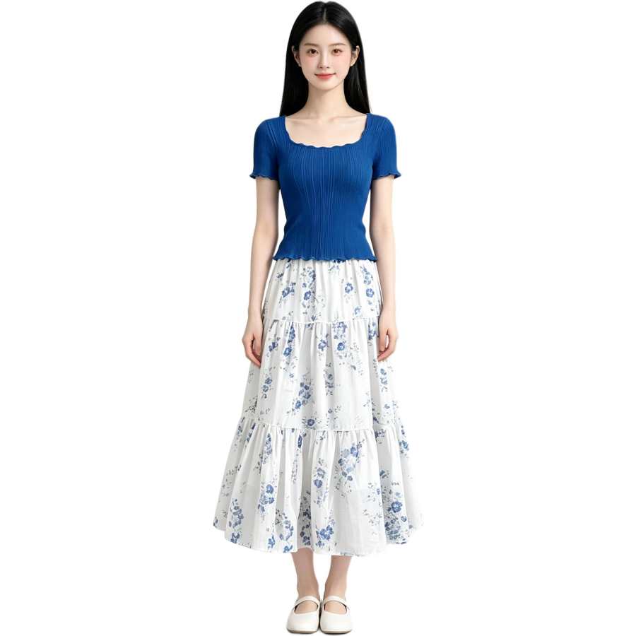 MARIE·COCO Two Piece Skirt Sets Women's Square Collar Moderate Midi Skirt