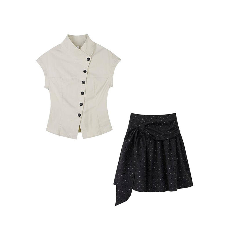 MARIE·COCO Two Piece Skirt Sets Women's Top+Skirt Stand Collar Moderate Short Skirt