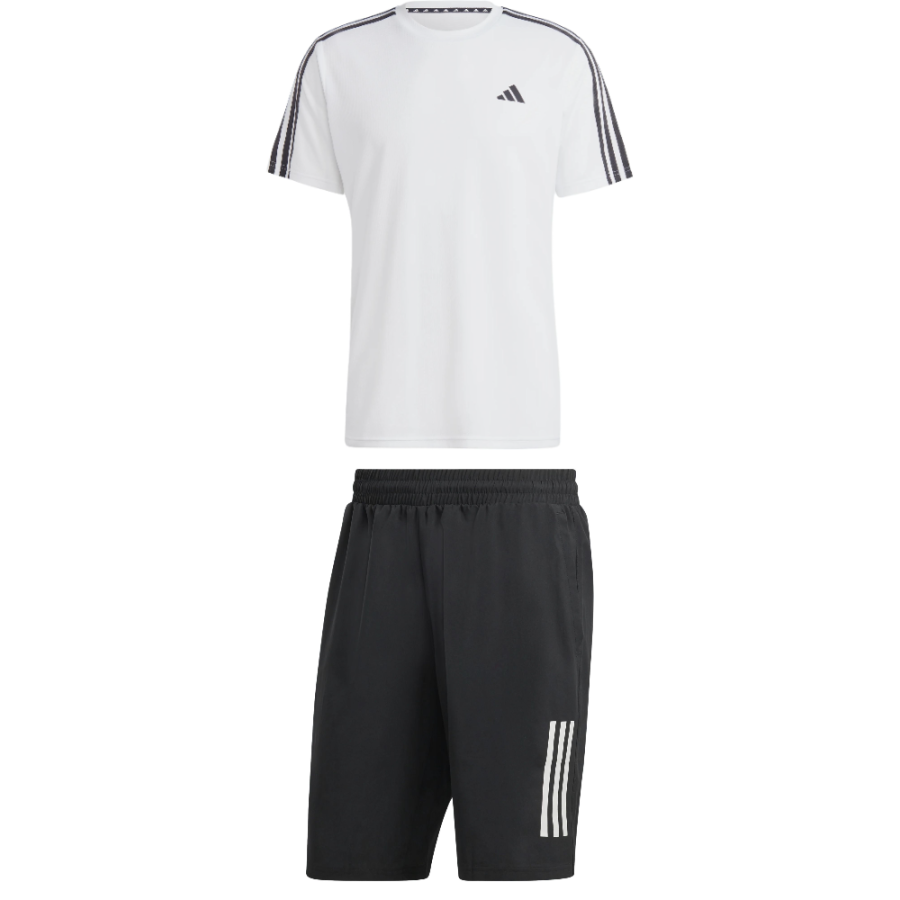 Adidas Adidas 3 Stripes Casual Sportswear Men's Clothing Sets White Top+Black Bottom Moderate