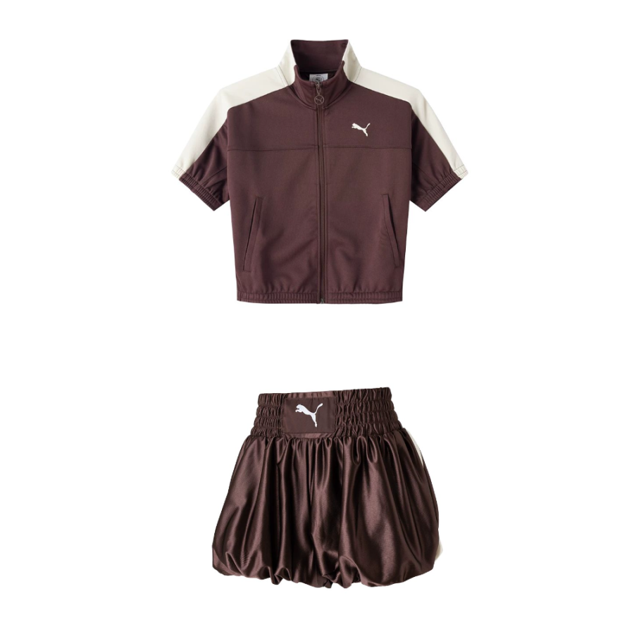 PUMA Casual Suits Women's Set Top Chocolate Brown+Bottom Dark Brown Stand Collar Moderate