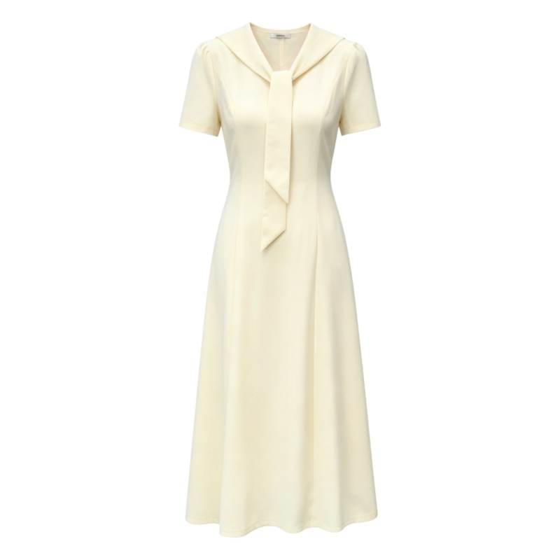 CPAURA Short Sleeved Dresses Women's Navy Collar Moderate Long Skirt A Line Skirt