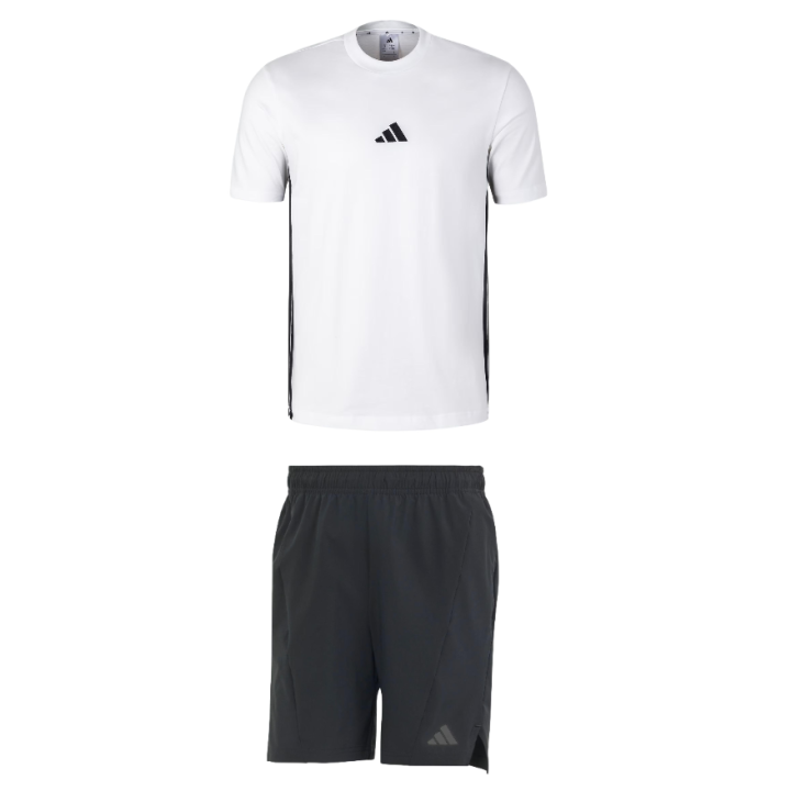 Adidas Adidas Casual Sportswear Men's Clothing Sets White Top+Black Bottom Crew Neck Moderate
