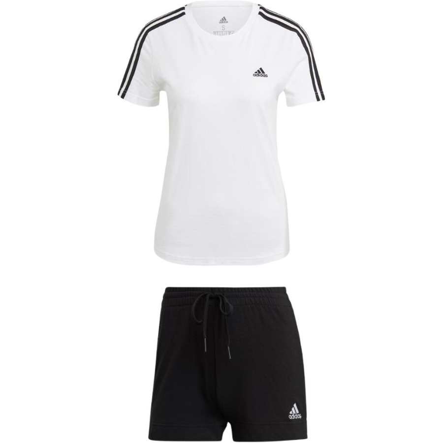 Adidas Adidas Casual Suits Women's Clothing Sets White Top+Black Bottom Crew Neck Moderate