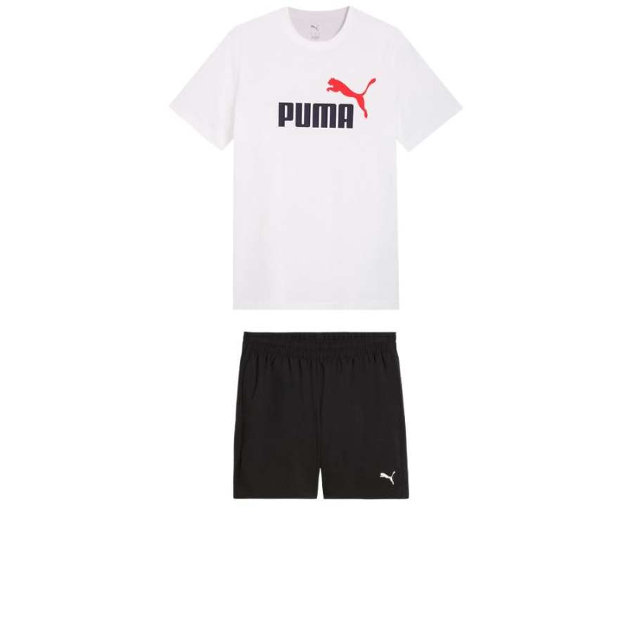 PUMA Casual Sportswear Men's Clothing Sets White Top+Black Bottom Crew Neck Moderate