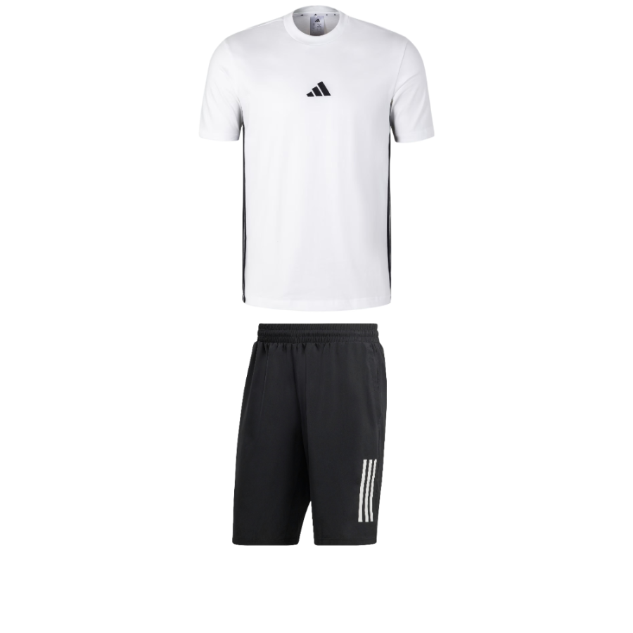 Adidas Adidas Casual Sportswear Men's Clothing Sets White Top+Black Bottom Crew Neck Moderate