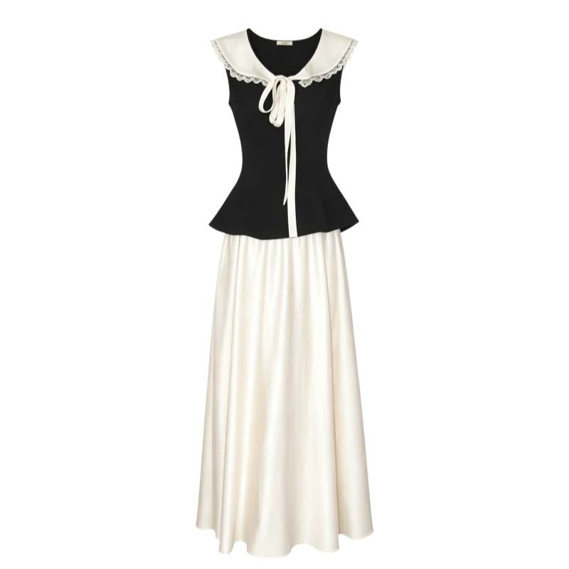 CPAURA Two Piece Skirt Sets Women's Lapel Moderate Long Skirt