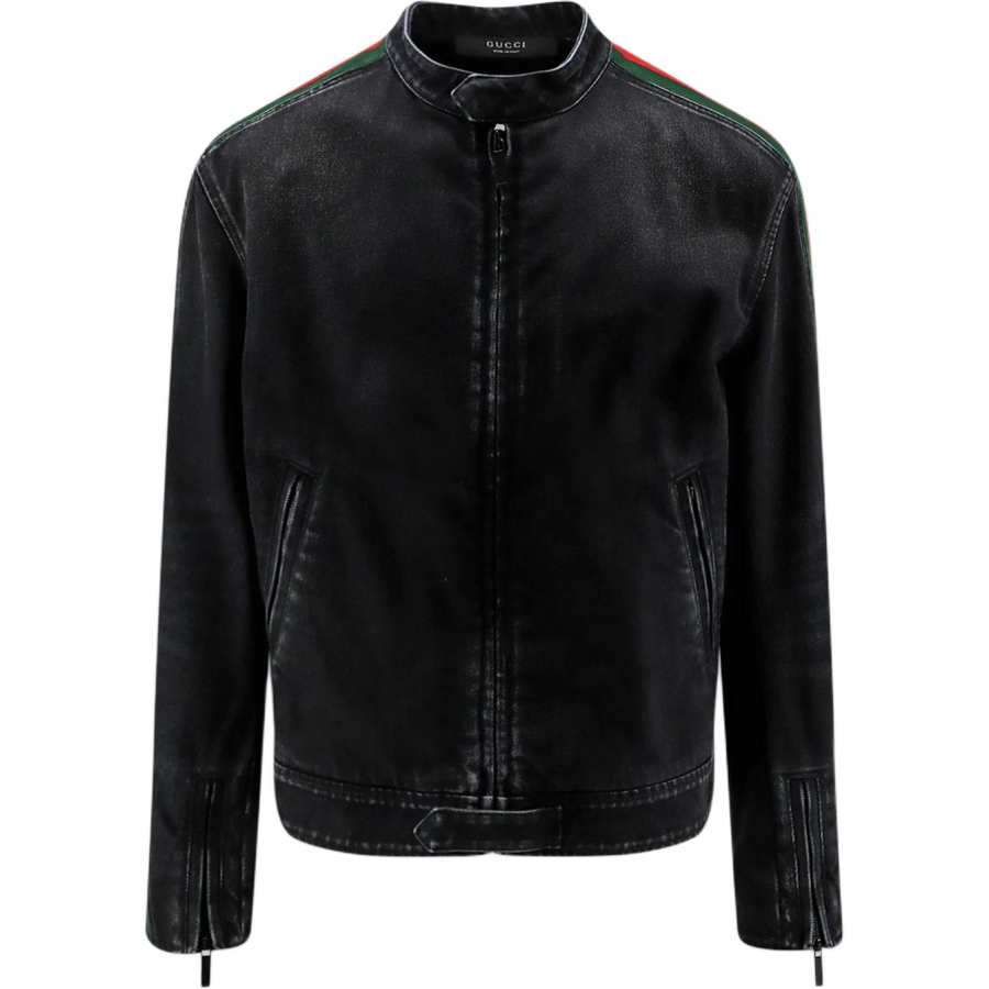 GUCCI Jackets Men's Black Stand Collar Moderate Other