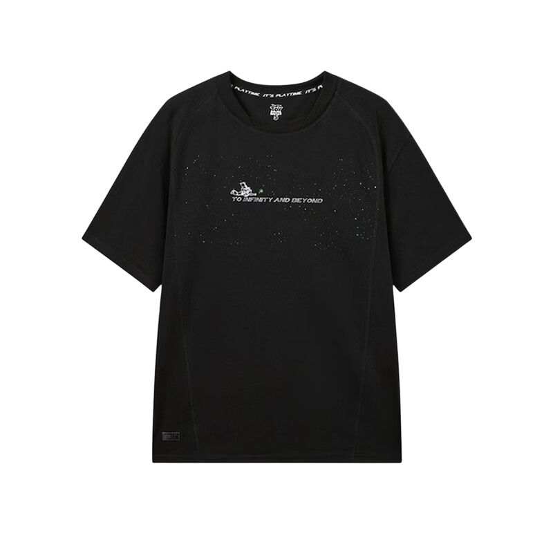 Li-Ning Li Ning X Disney T Shirts Men's Black Crew Neck Moderate Straight Fit