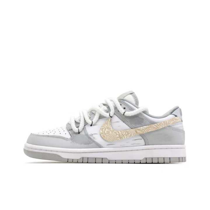 Nike Nike Dunk Skateboard Shoes Unisex Low Top Gray & White & Gold