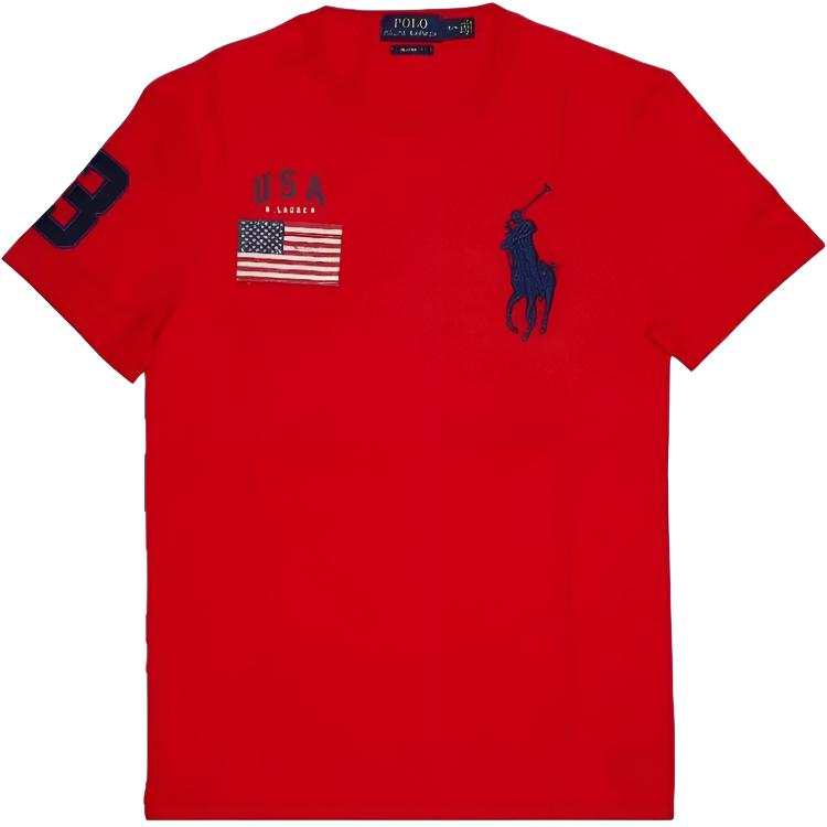 Polo Ralph Lauren Big Pony T Shirts Men's Red Crew Neck Moderate Straight Fit