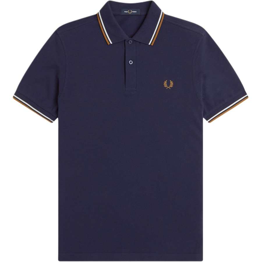 FRED PERRY Polo Shirts Men's Twilight Marine Blue/Snow/Deep Caramel Polo Collar Moderate