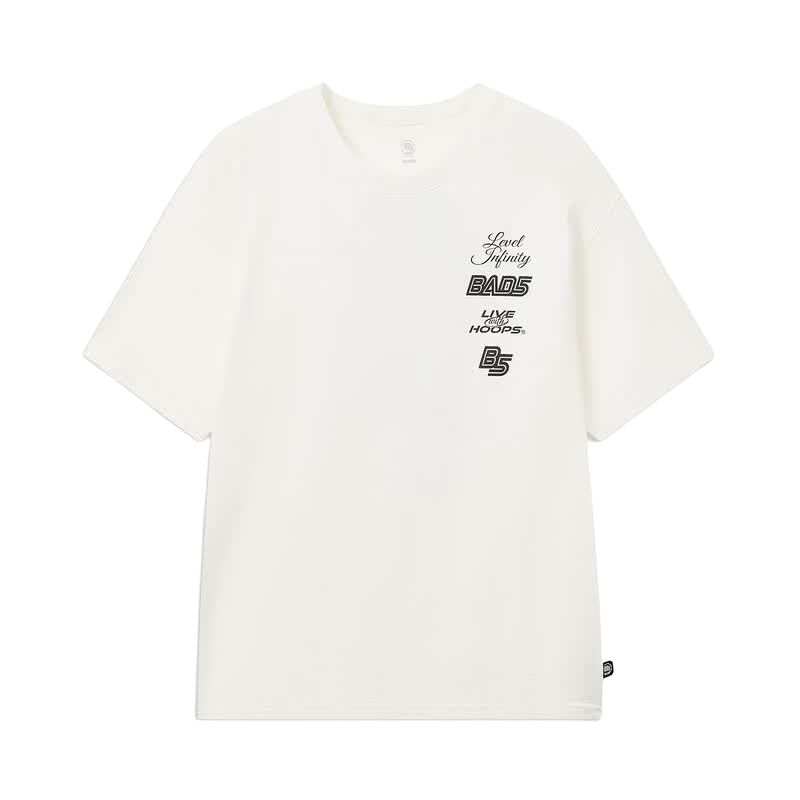 Li-Ning Li Ning T Shirts Men's Ivory Crew Neck Moderate Straight Fit