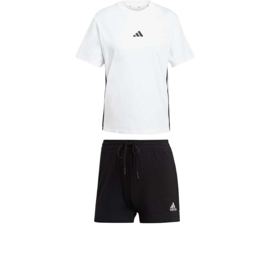 Adidas Adidas ESSENTIALS Casual Suits Women's Clothing Sets White Top+Black Bottom Crew Neck Moderate