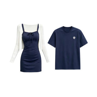 TUSHIFEI Couple Sets Women's Crew Neck Moderate Short Skirt