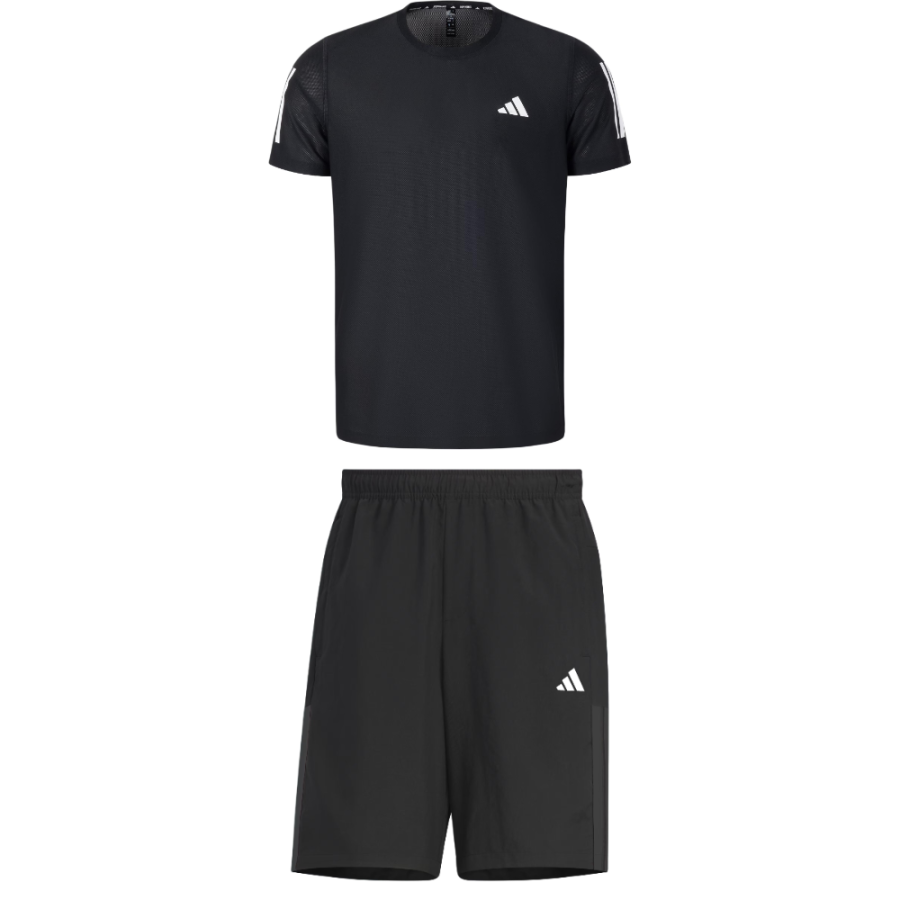 Adidas Adidas Casual Sportswear Men's Set Black Top+Black Bottom Crew Neck Moderate