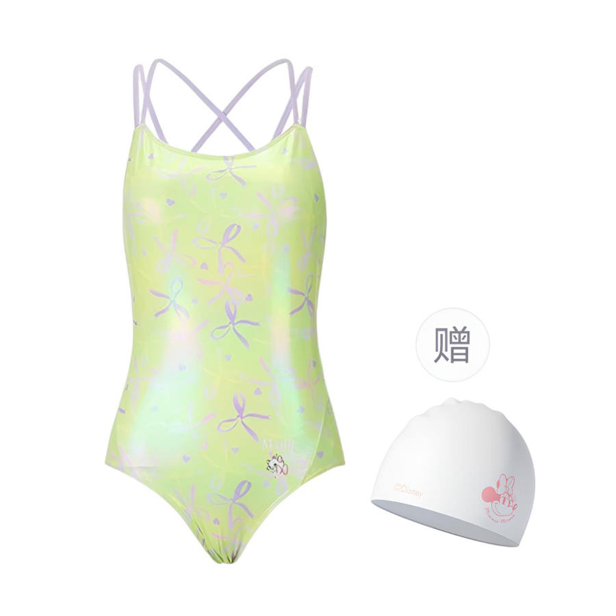 Disney One Piece Swimsuits Women's Green Includes Swimming Cap Camisole Thin Triangle One Piece Swimsuit