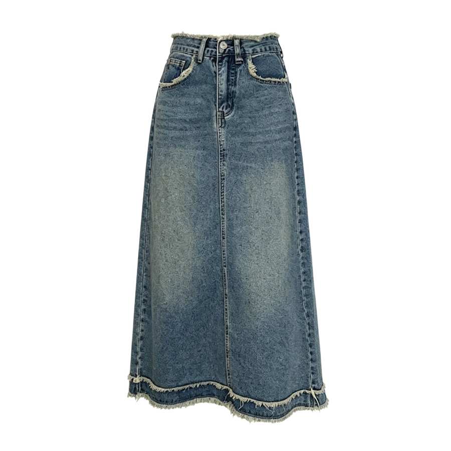 Sugarfunk Denim Long Skirts Women's Vintage Blue Moderate Long Skirt A Line Skirt