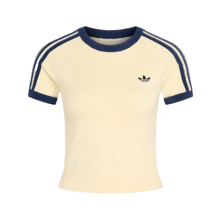 Adidas Originals KNITTED T Shirts Women's Warm Vanilla/deep Indigo Crew Neck Moderate