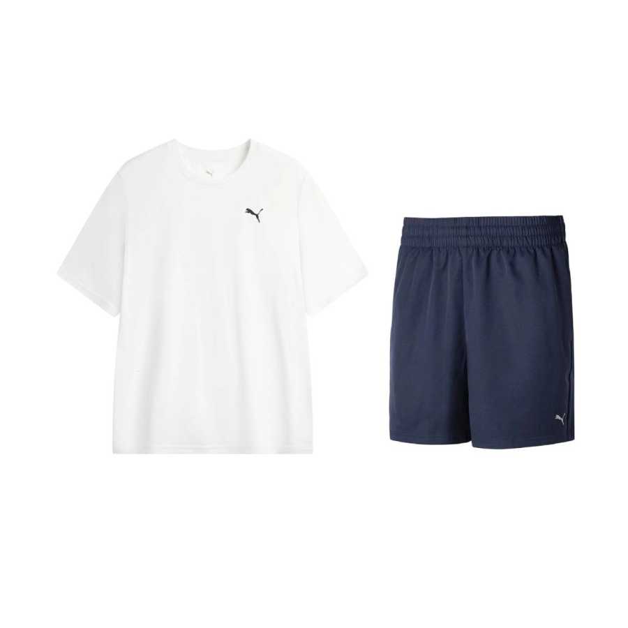 PUMA Casual Sportswear Men's Clothing Sets White+Blue Crew Neck Moderate
