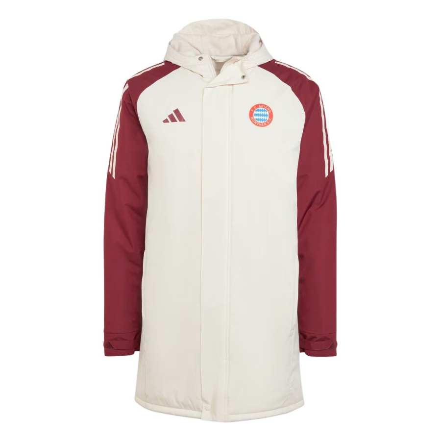 Adidas Adidas FC Bayern Parka Coats Unisex Ecru Hooded Non Detachable Moderate