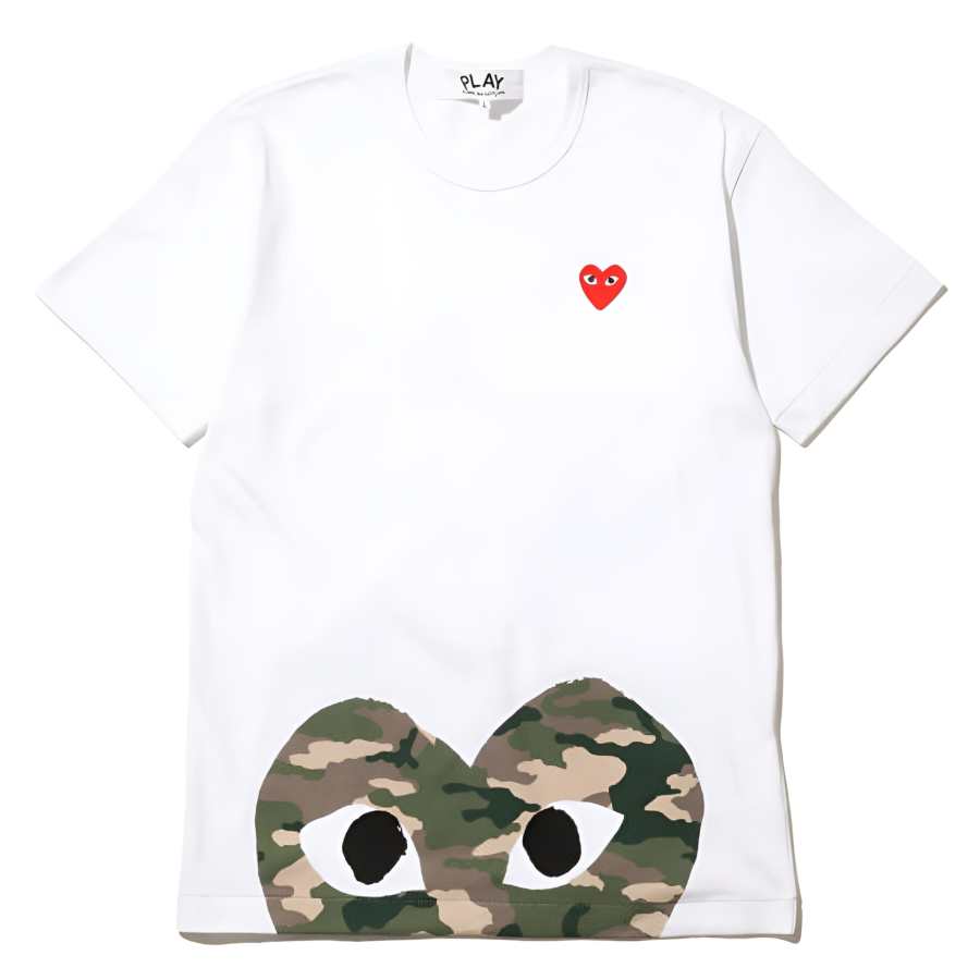 CDG Play T Shirts Men's White Crew Neck Moderate