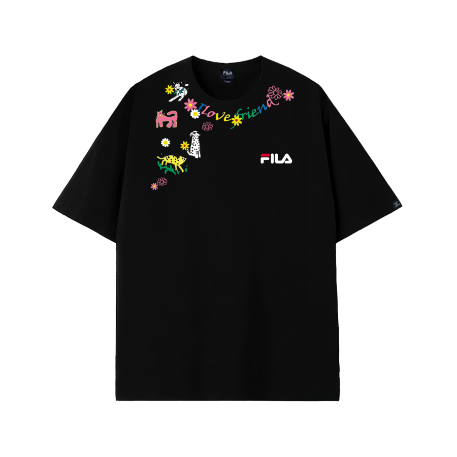FILA T Shirts Unisex Black Crew Neck Moderate